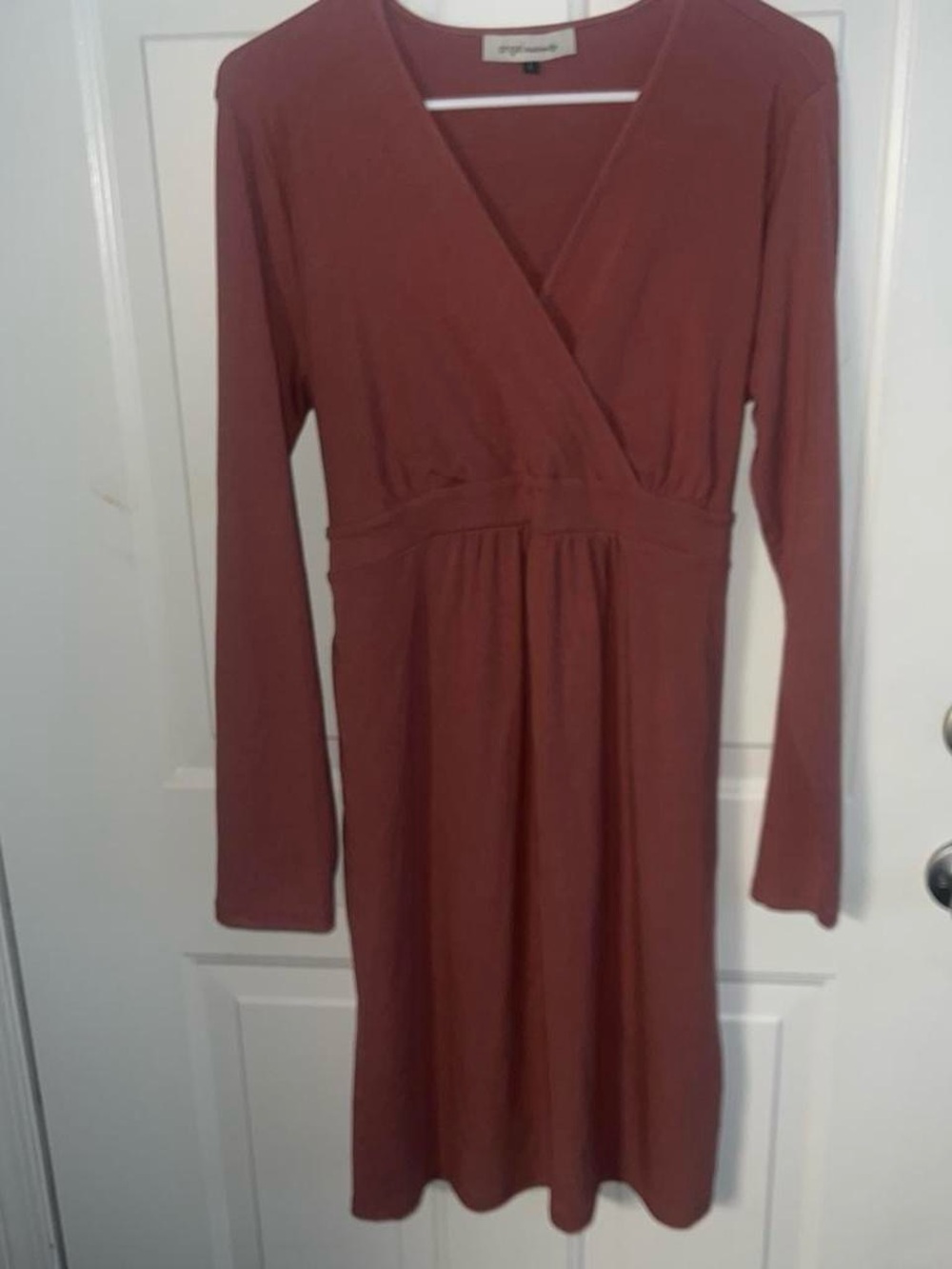 Long Sleeve Maternity V-Neck Wrap Dress in Dusty Rose